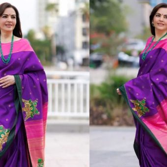 Nita Ambani Showcases Indian Textile Heritage in Custom Kanjivaram Saree at AAPI Humanitarian Awards